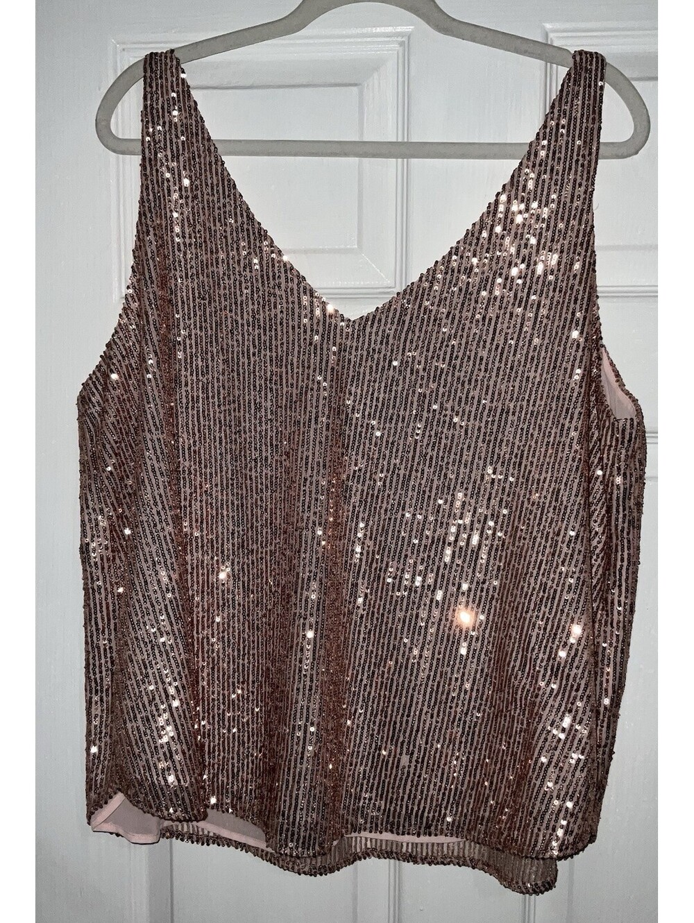 Loft Plus Rose Gold Sequin V-Neck Sleeveless Blouse Top Size XL Party Glam